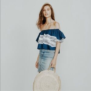 Faithfull the Brand Solerno Claremont Stripe Off The Shoulder Crop Top Size 4